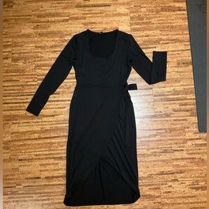 Forever 21 Black Long Sleeve Wrap Midi Dress